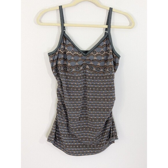 Vintage Y2K Tank Top Cami Shelf Bra Size L Stretch Ruched Sides Boho Hippie - Picture 1 of 7